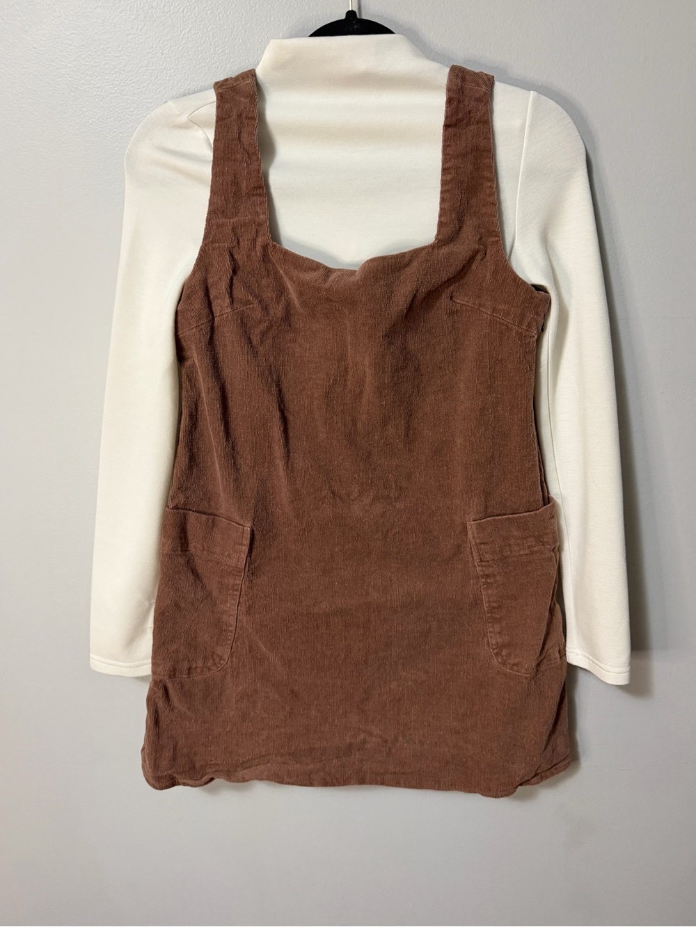 Pink Lily Brown Corduroy Pinafore Mini Dress Jumper Cottagecore